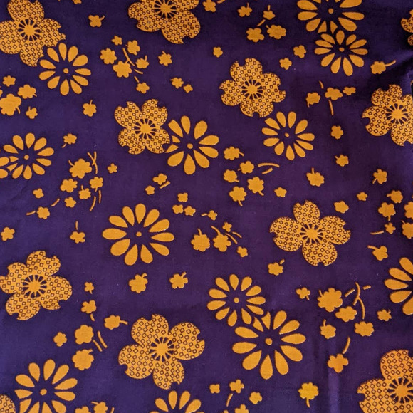 Vintage 60's 70s FLOWER POWER Fabric, Funky Orange & Purple Floral Print 44" BTY - Picture 1 of 8